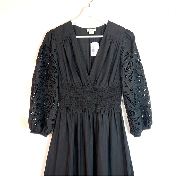 NWT Shoshanna Ari Laser Cut Midi Eyelet Dress Black Size 2 - Picture 6 of 16